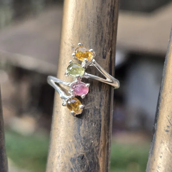 Tourmaline Multi Color Natural Gemstone Sterling Ring Sz5.25 - Picture 1 of 10